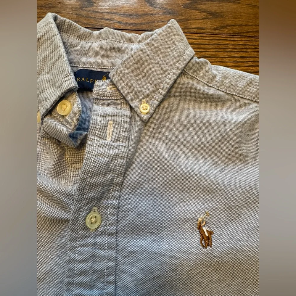 Ralph Lauren Boys Light Blue Oxford Button-Down Shirt Size 8 Pony Logo